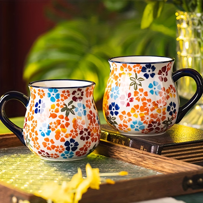 Flower Pottery Mugs Handmade - Ceramic 15oz Coffee Cup