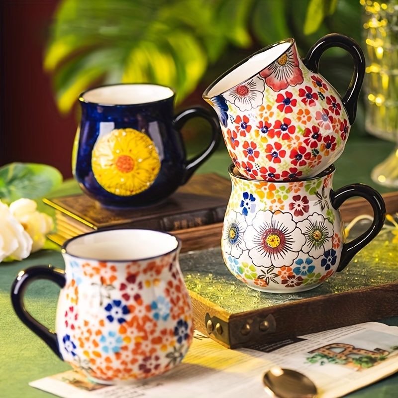 Flower Pottery Mugs Handmade - Ceramic 15oz Coffee Cup