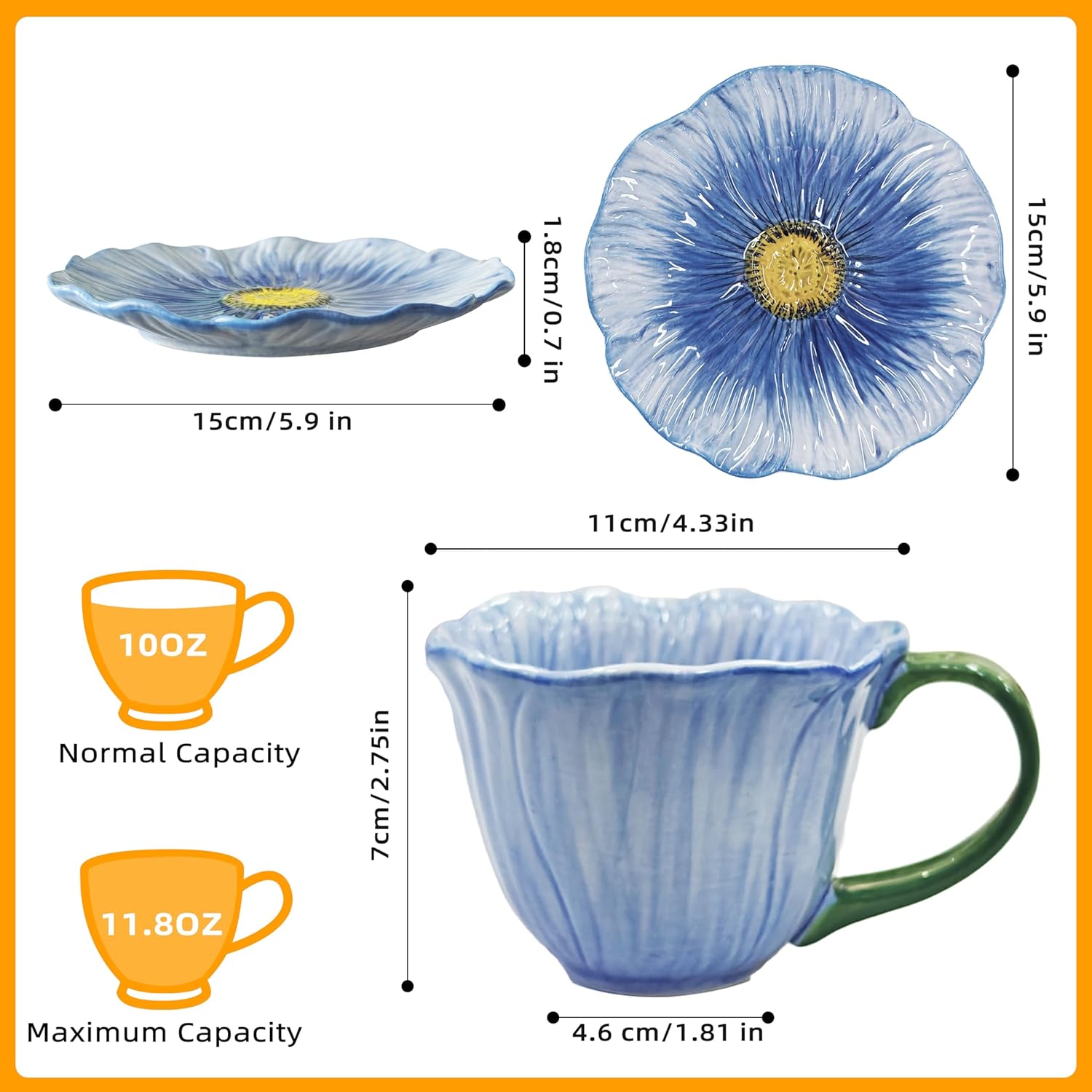 Flower-shaped tea cup with matching saucer for tabletop tea service