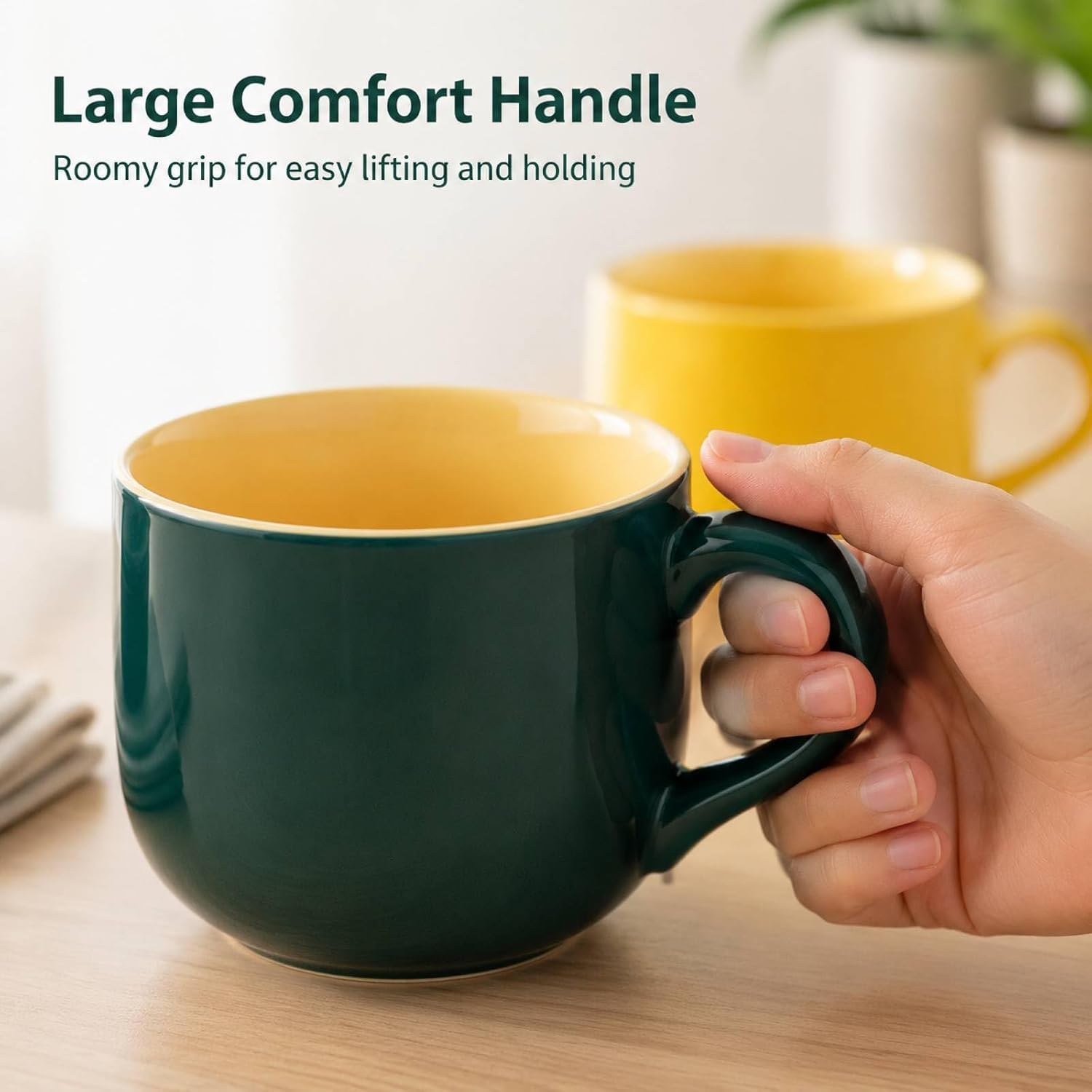 Wide ceramic mug set for oatmeal cereal soup and coffee