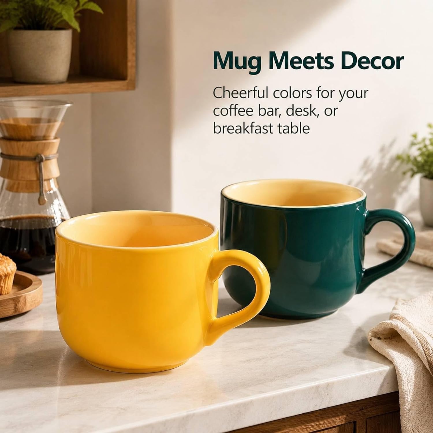 20 oz wide ceramic mugs with large handles