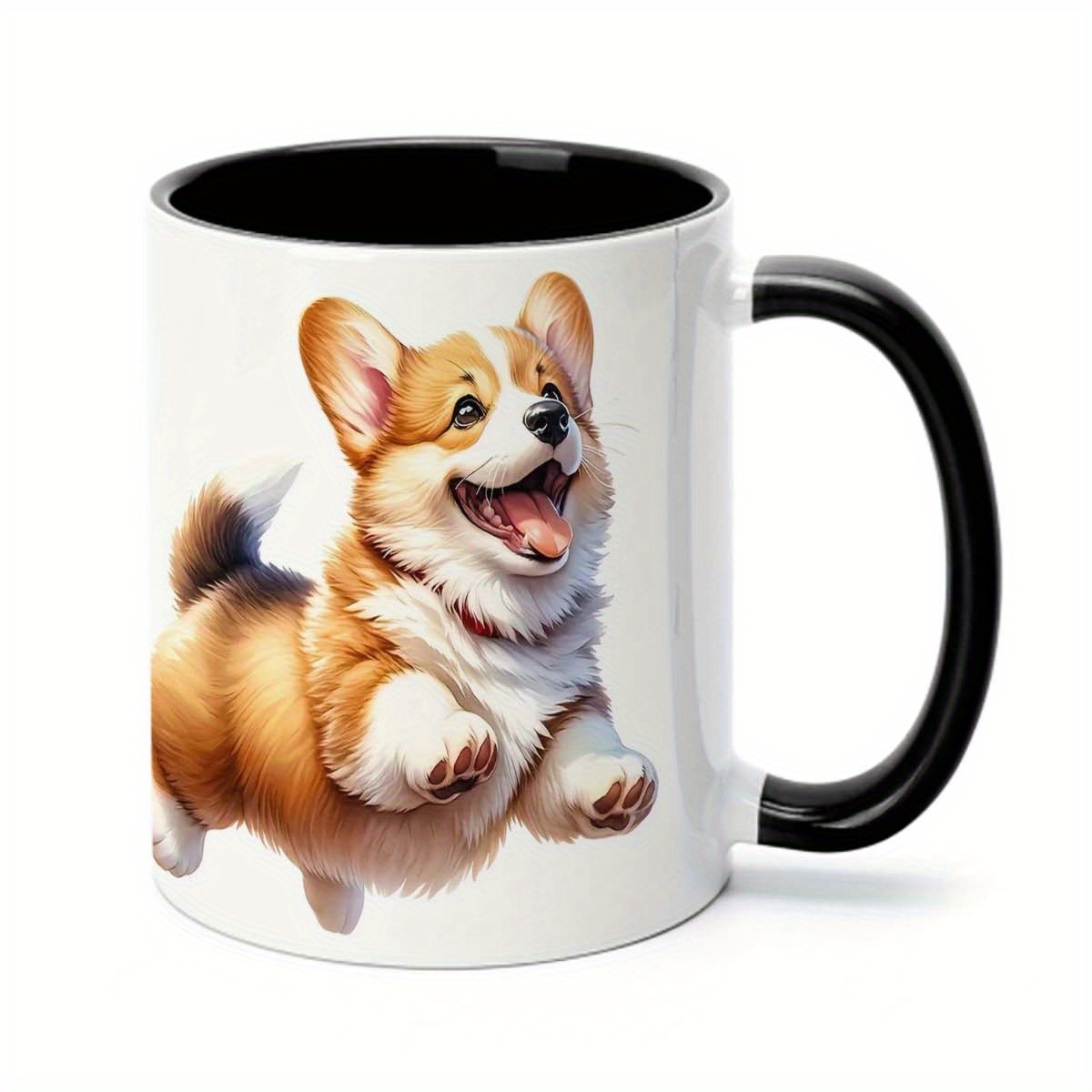 Corgi mug with jumping cartoon design