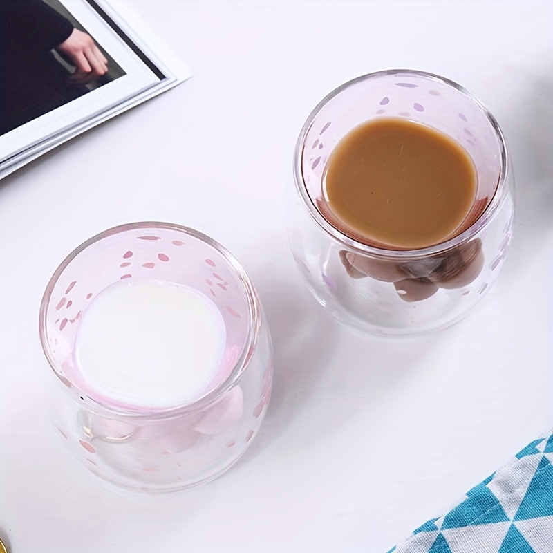 Cat paw cup with clear double wall glass and pink paw inside