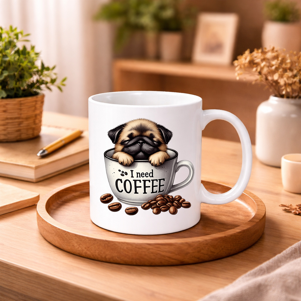 Pug mug with funny coffee-lover design
