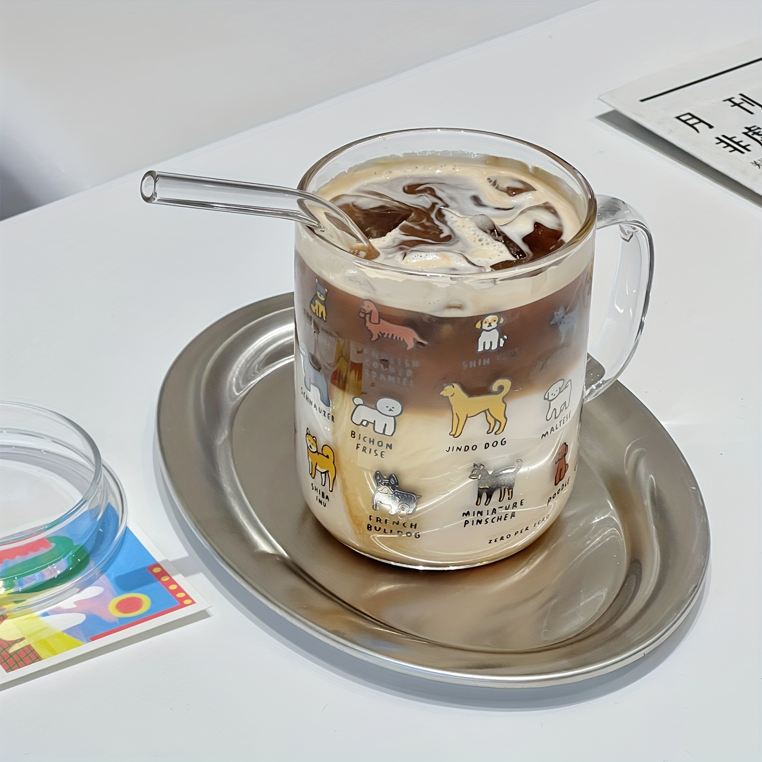 14.2 oz clear puppy glass for coffee and milk