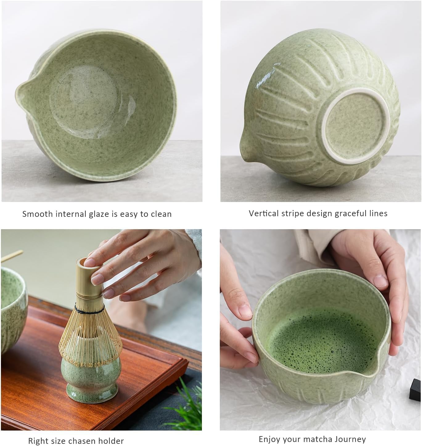 Close view of the 15 oz matcha bowl interior and footed base