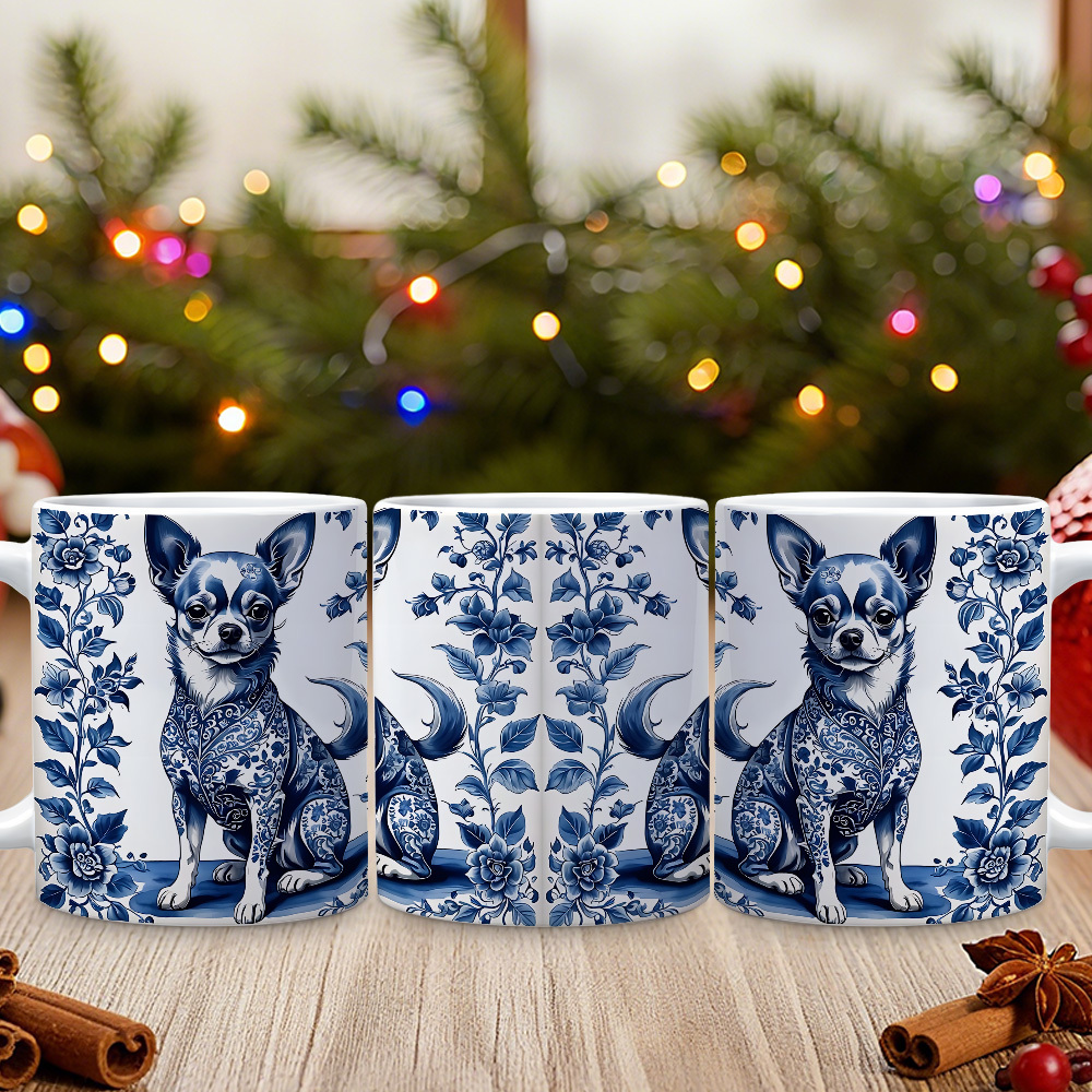 11 oz Chihuahua mug with floral wrap pattern