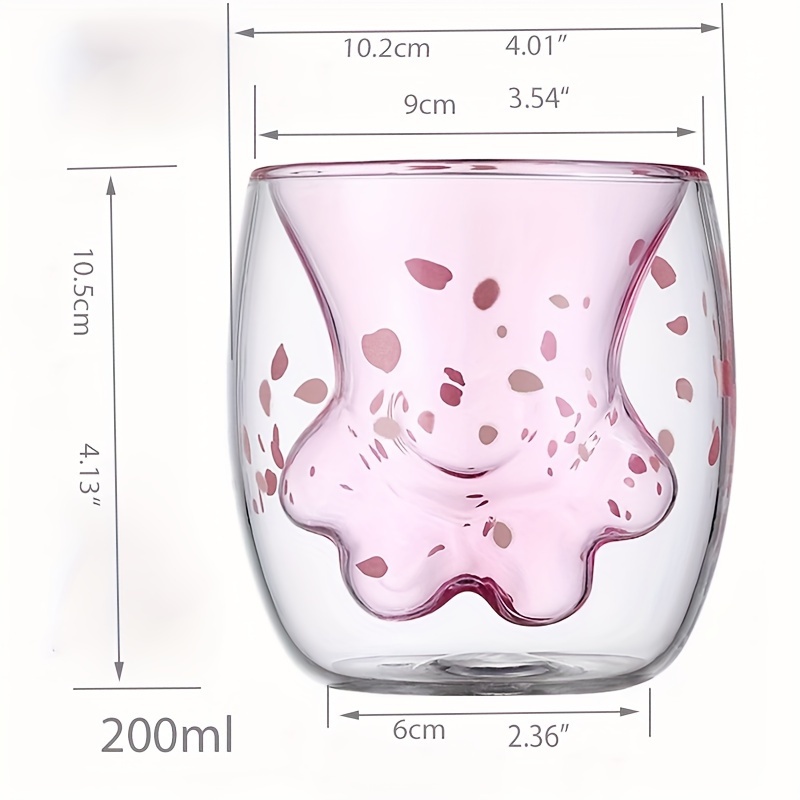 200 ml cat paw cup dimensions double wall glass