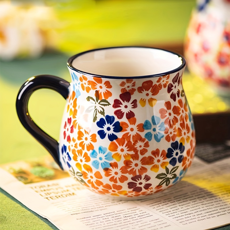 Flower Pottery Mugs Handmade - Ceramic 15oz Coffee Cup