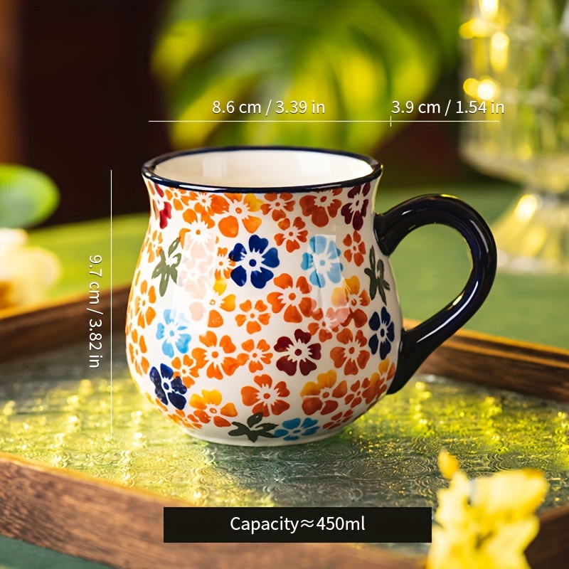 Flower Pottery Mugs Handmade - Ceramic 15oz Coffee Cup