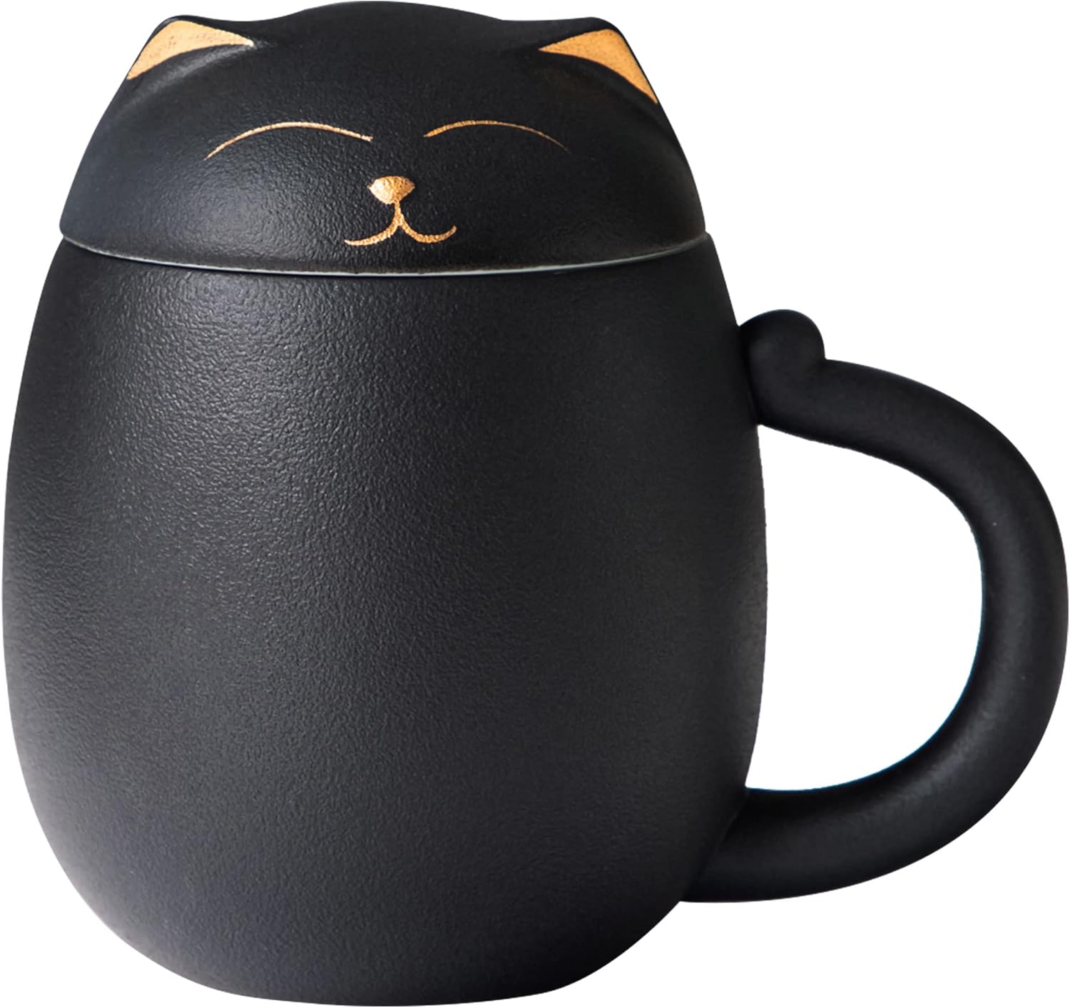 13.5 oz ceramic tea cup with infuser and lid in black
