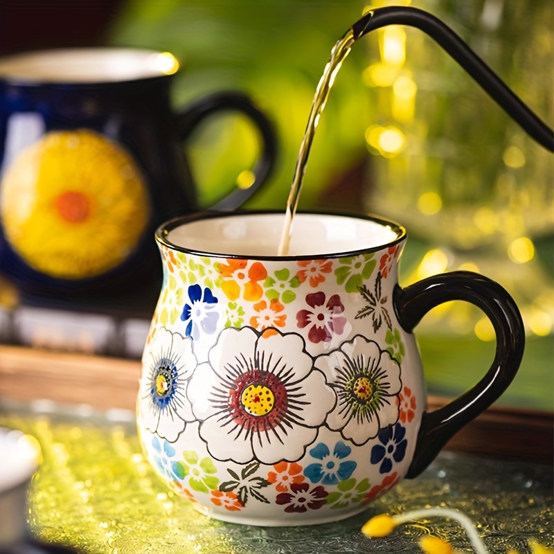 Flower Pottery Mugs Handmade - Ceramic 15oz Coffee Cup