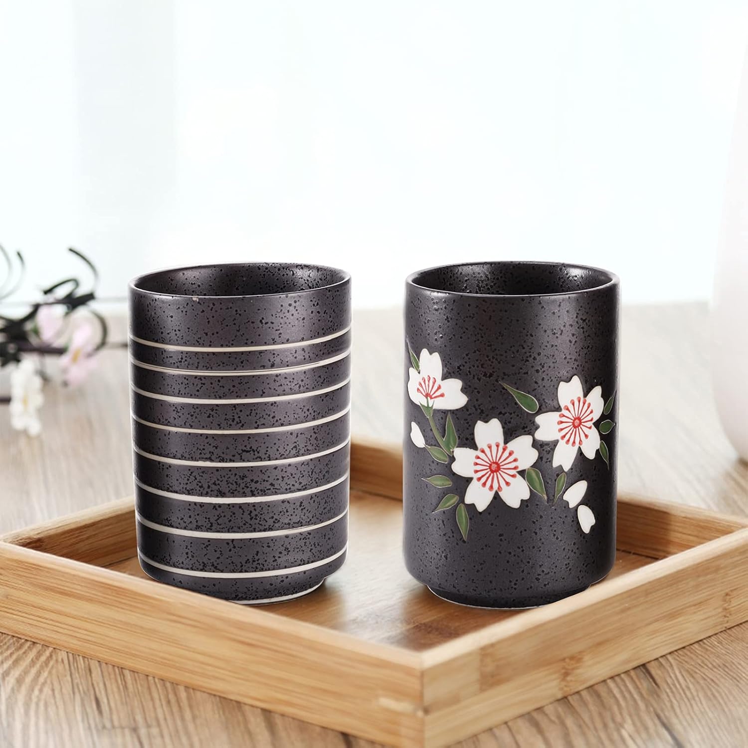 Ceramic tea cups set of 2 shown from the side and top