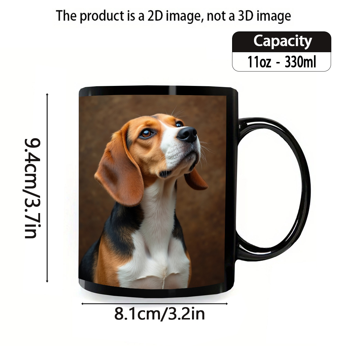 11 oz black beagle mug front view