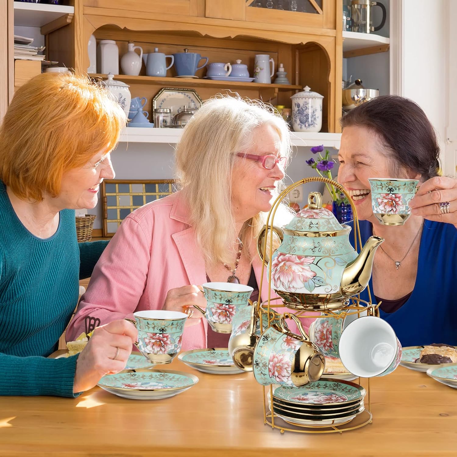 20-piece ceramic tea service displayed as a full hosting set