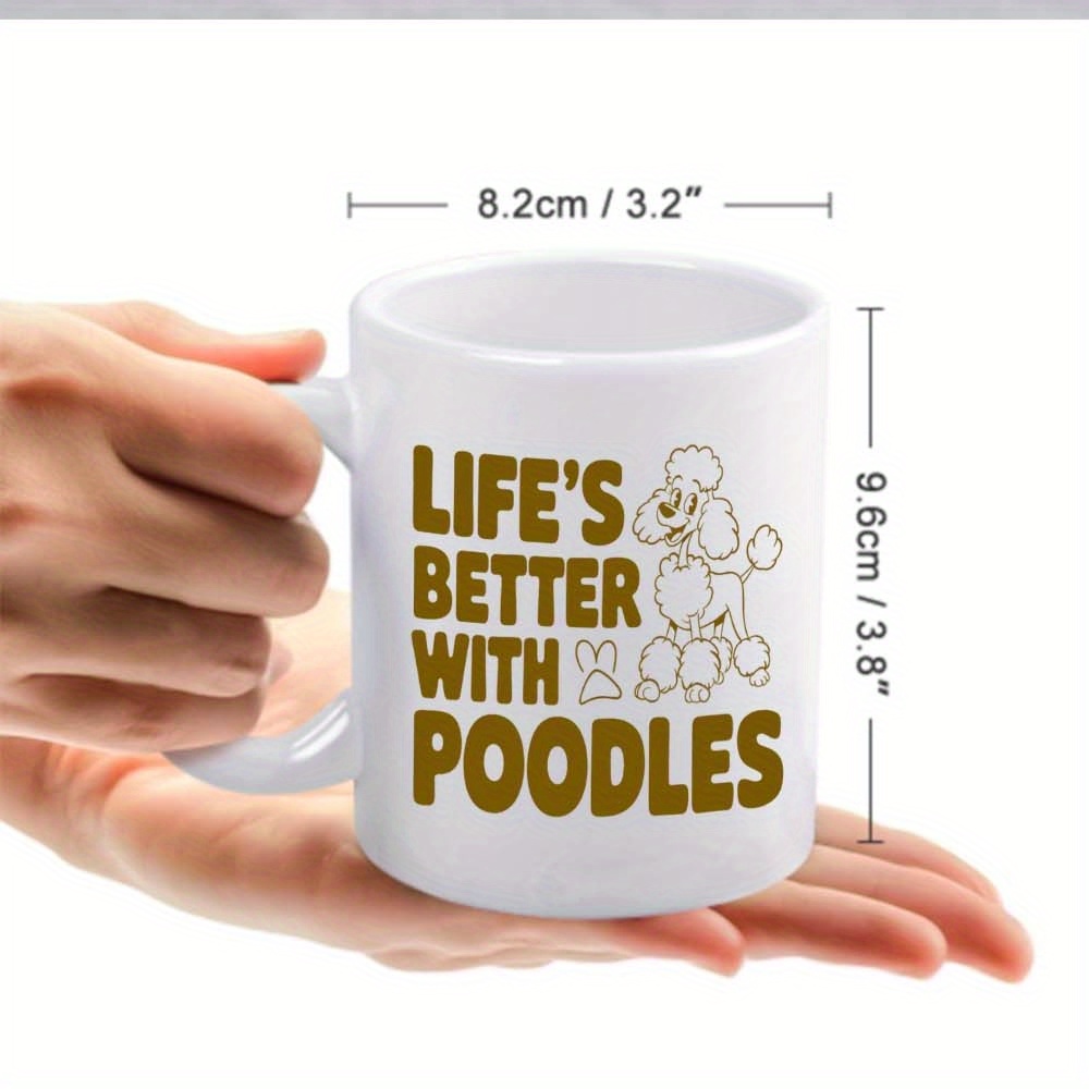 White ceramic poodle coffee mug front view