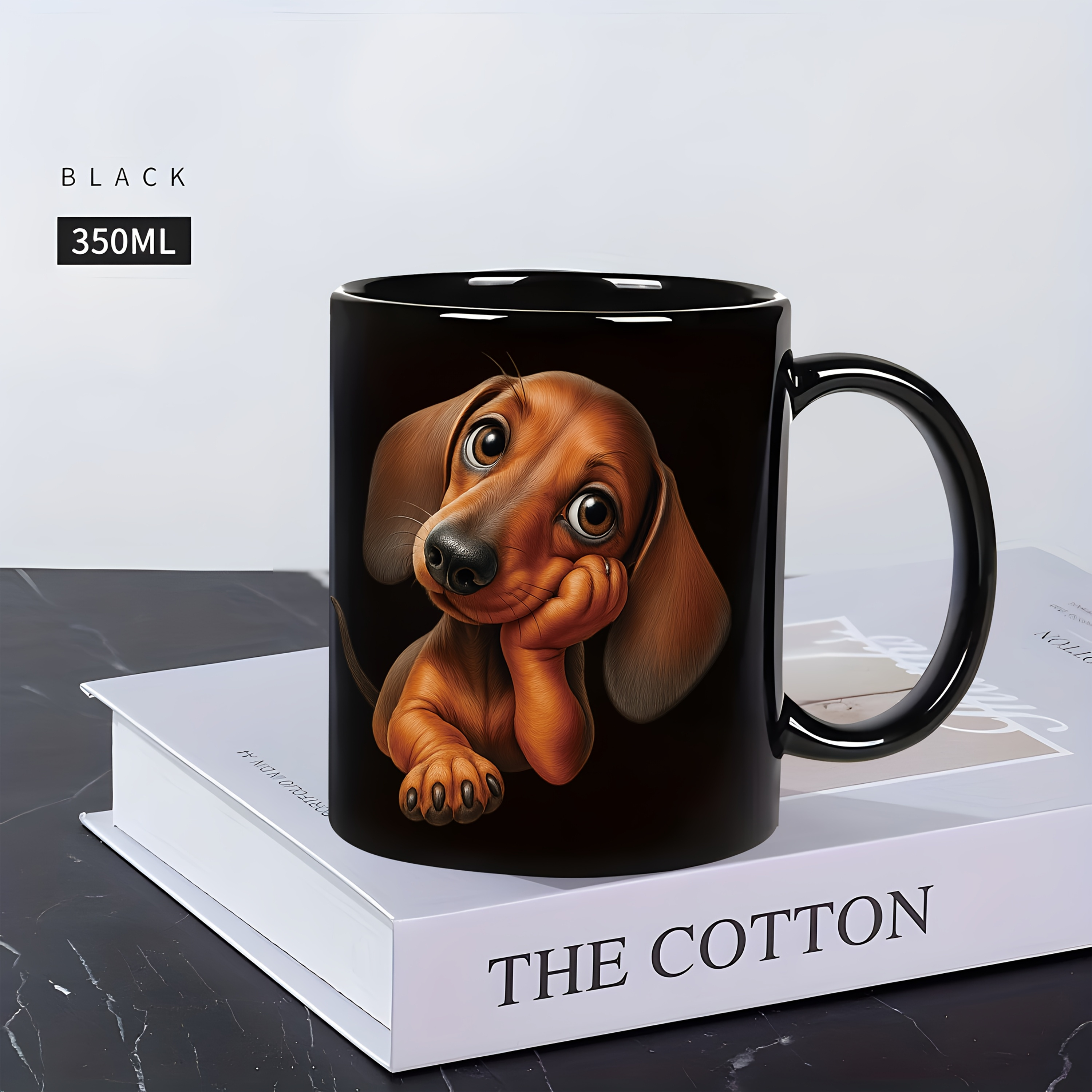 Ceramic dachshund mug for home office or café use