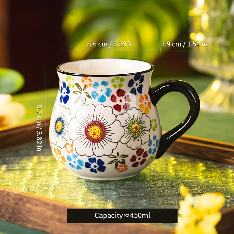 Flower Pottery Mugs Handmade - Ceramic 15oz Coffee Cup
