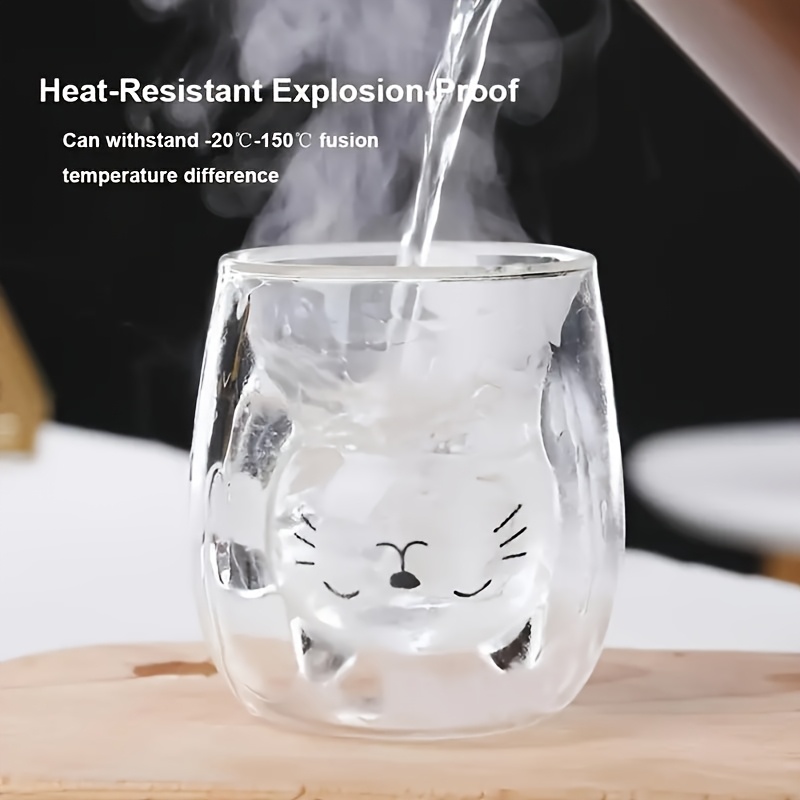 Cat glass cup with ice and clear double wall design