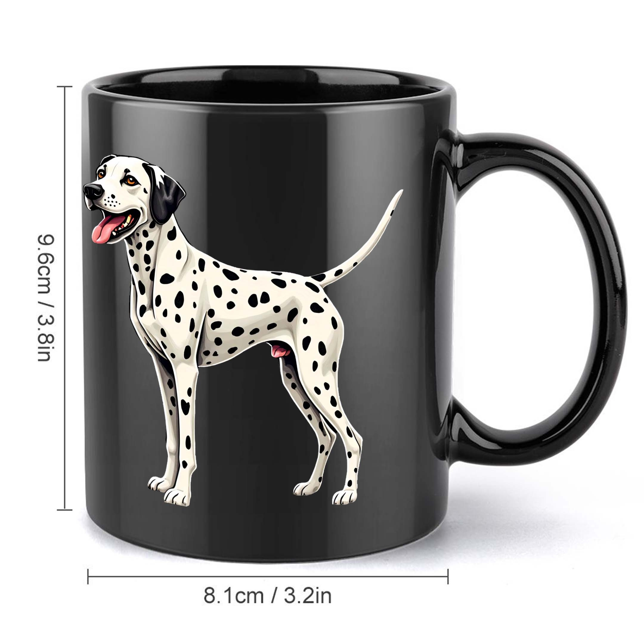 Black ceramic Dalmatian mug side detail