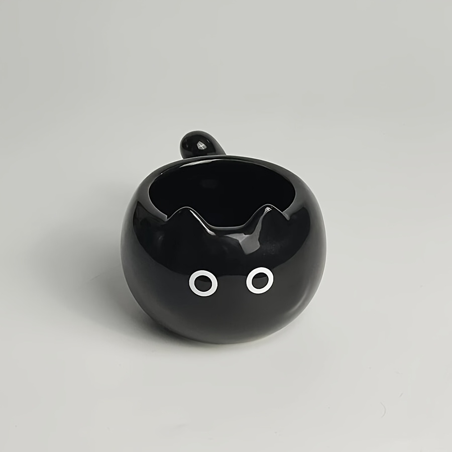 Black cat mug with round rolled kitten shape
