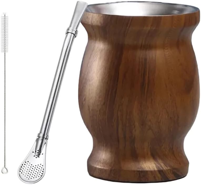 8 oz yerba mate cup set with bombilla straw and cleaning brush