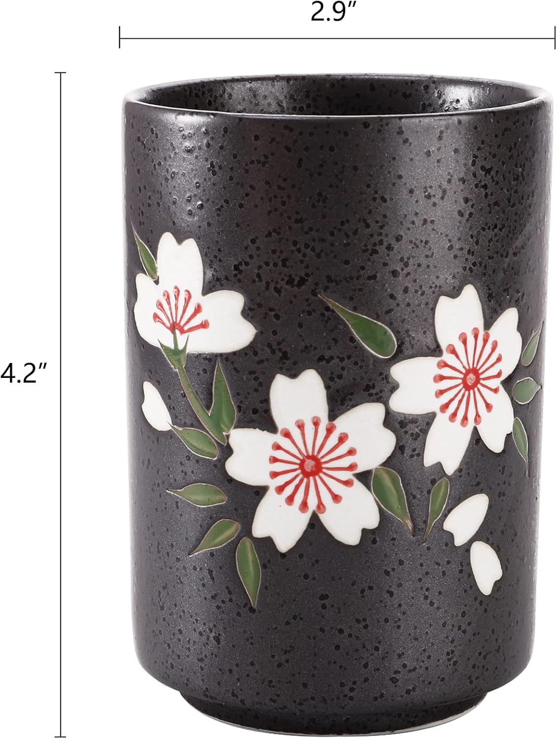 Two 10 oz ceramic tea cups with blossom and line detailing