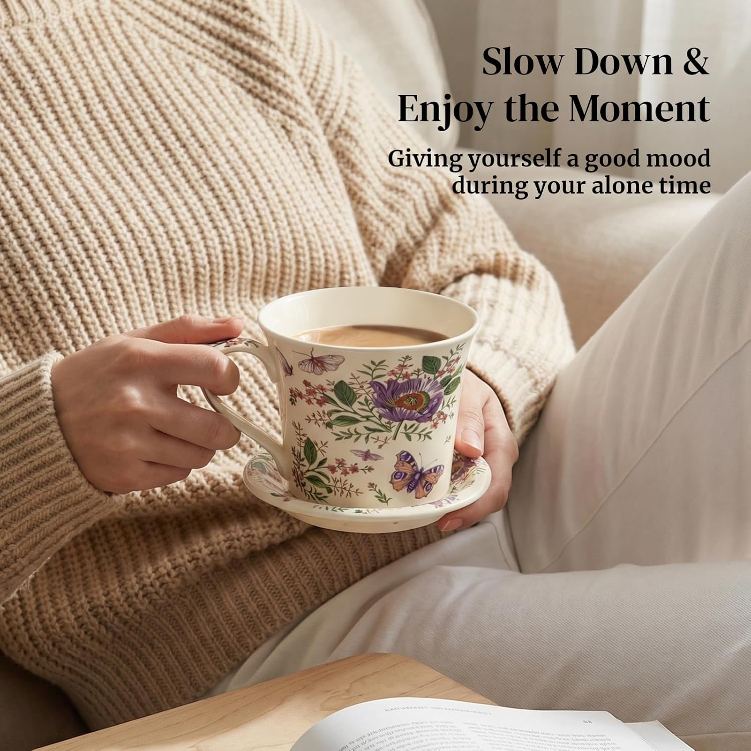 14 oz tea cup with lid arranged for personal tea service