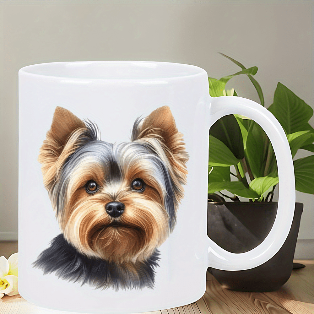 White ceramic Yorkie mug front view