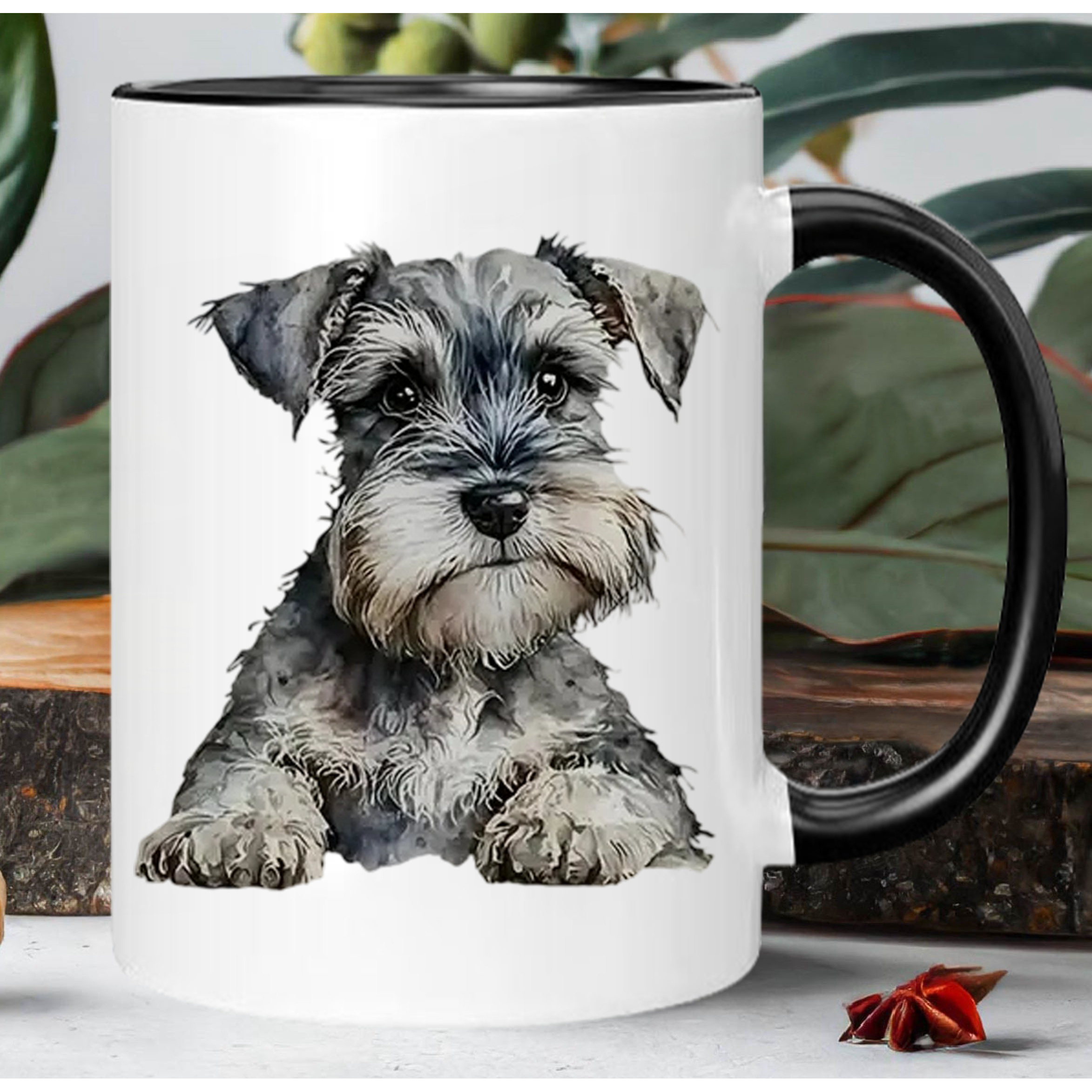 11 oz ceramic Schnauzer coffee mug front view