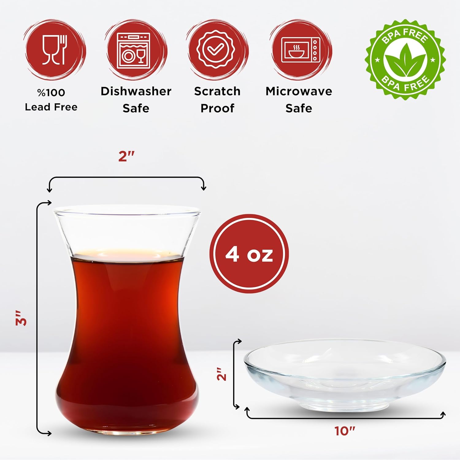 Clear Turkish tea glasses arranged as a guest-serving set