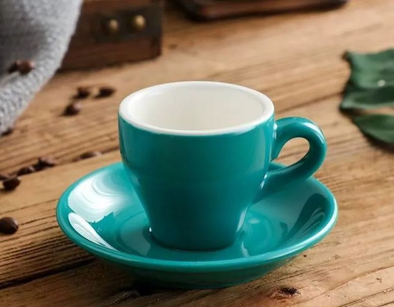Lake blue ceramic 2.5 oz espresso cup and saucer