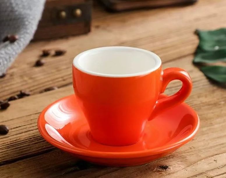 Orange ceramic 2.5 oz espresso cup and saucer