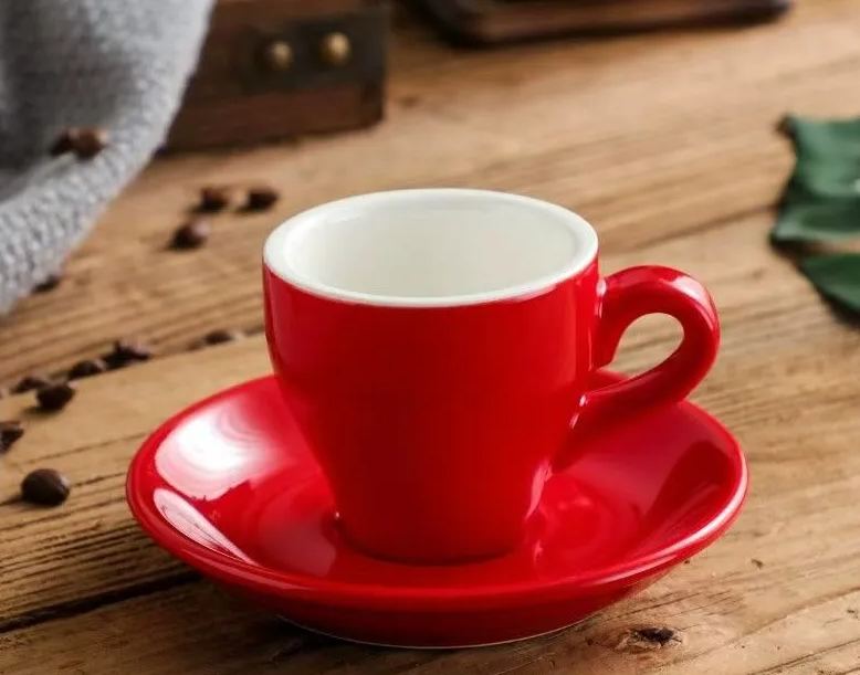 Red ceramic 2.5 oz espresso cup and saucer