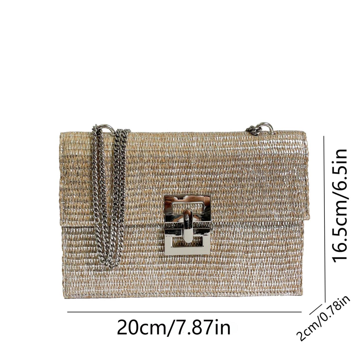 Philomena Twist-Lock Flap Woven Shoulder Bag