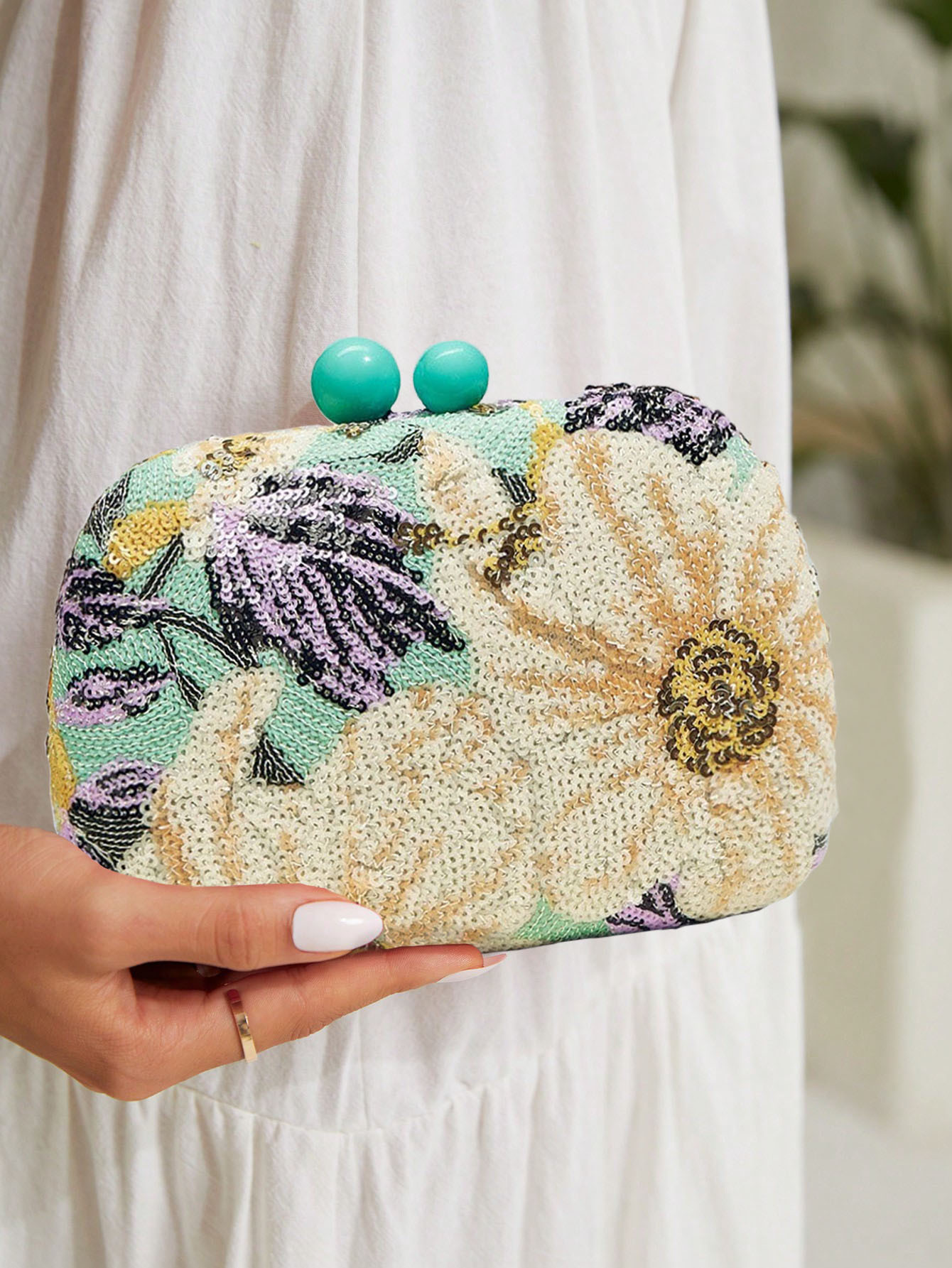 Philomena Vintage Beaded Floral Pattern Box Evening Clutch Handbag