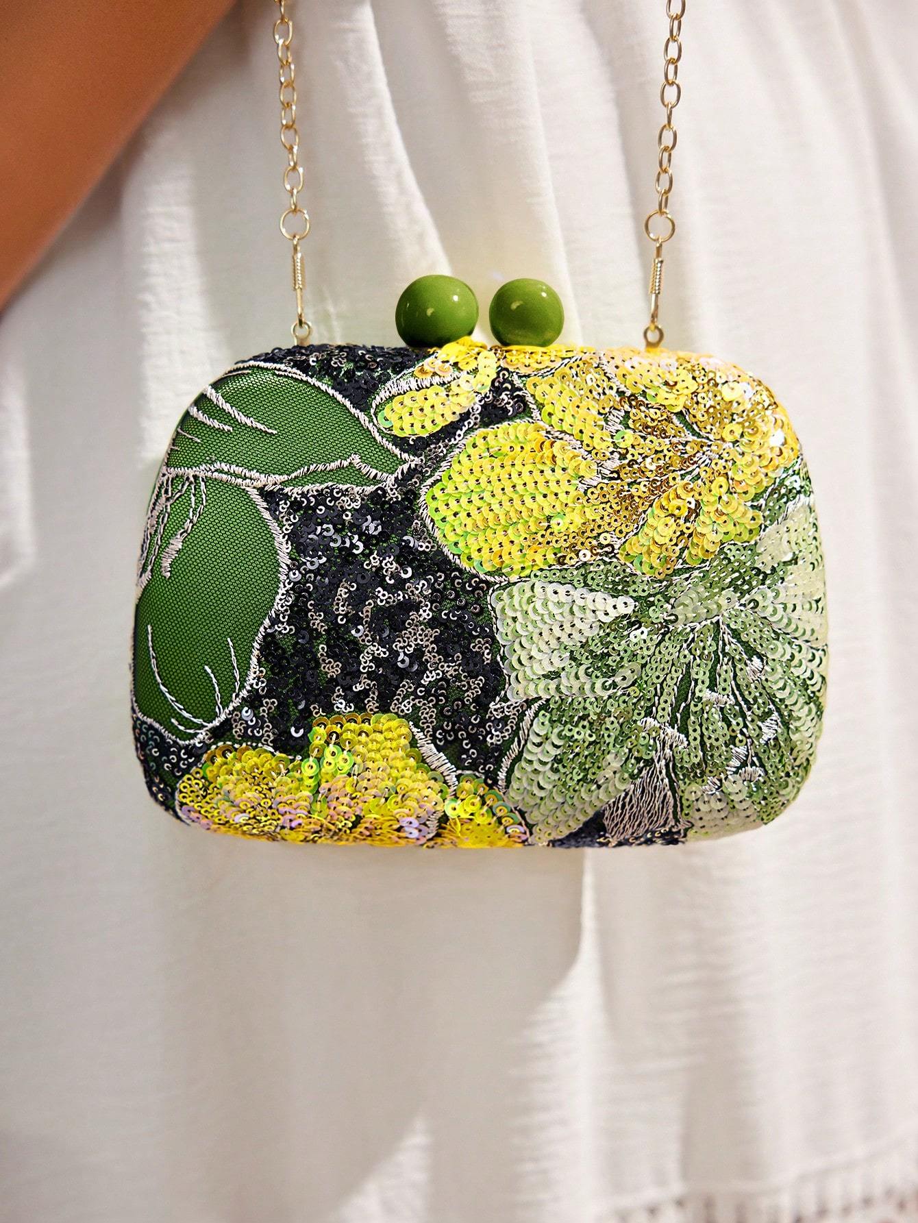 Philomena Vintage Beaded Floral Pattern Box Evening Clutch Handbag