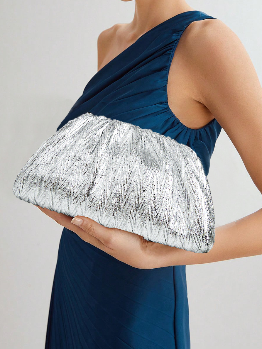Philomena Elegant Shimmering Pleated Cloud Clutch: Perfect for Parties, Dates, Cocktails, Graduations - Lightweight and Stylish