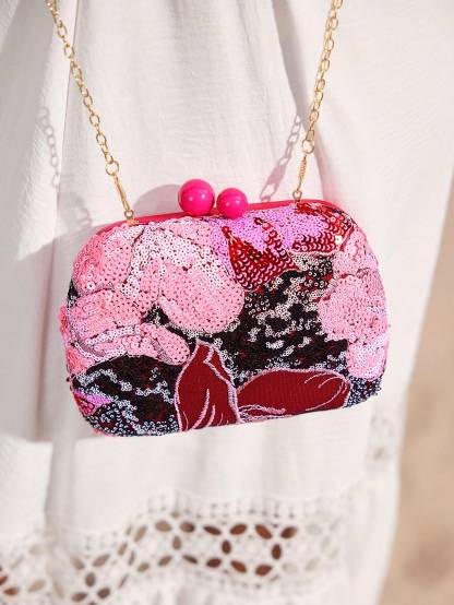 Philomena Vintage Beaded Floral Pattern Box Evening Clutch Handbag