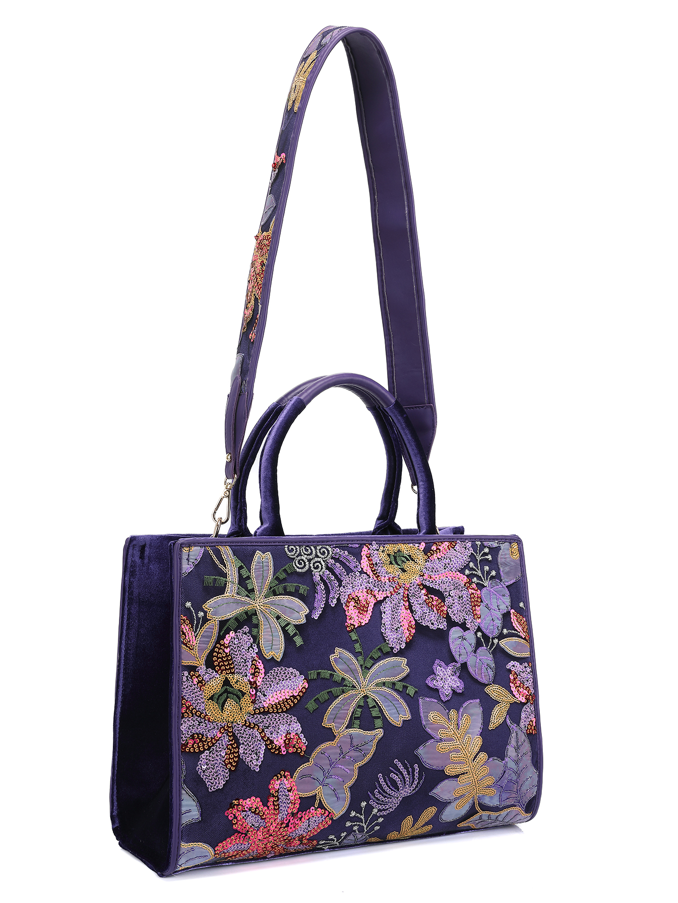 Philomena Floral Embroidery and Shiny Sequins Decorate Handbag