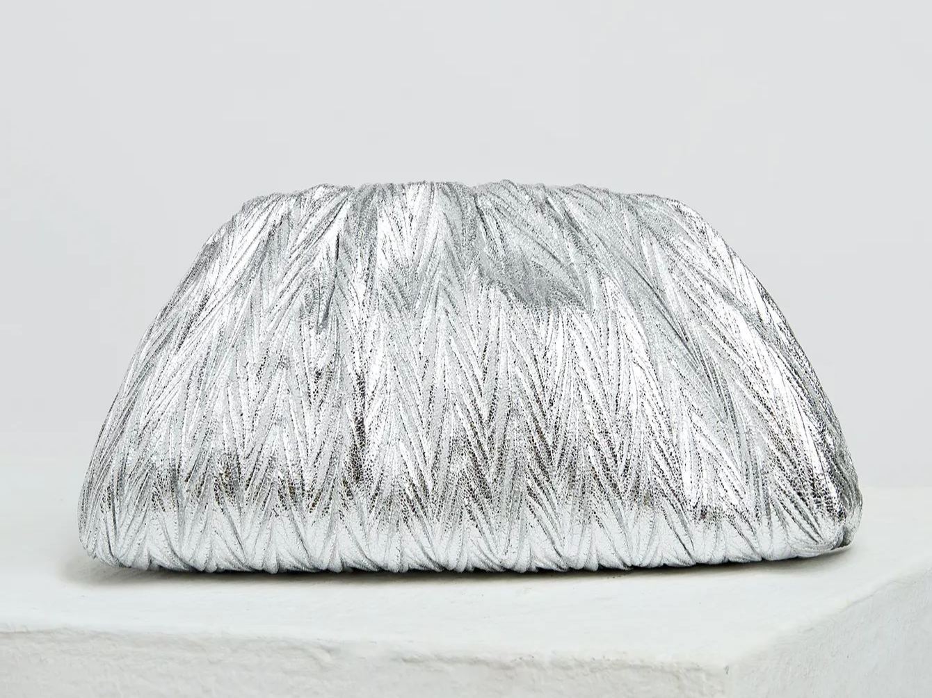 Philomena Elegant Shimmering Pleated Cloud Clutch: Perfect for Parties, Dates, Cocktails, Graduations - Lightweight and Stylish