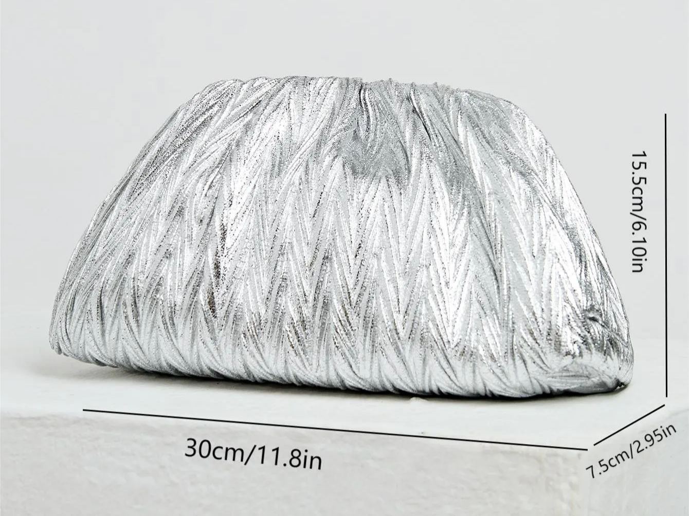 Philomena Elegant Shimmering Pleated Cloud Clutch: Perfect for Parties, Dates, Cocktails, Graduations - Lightweight and Stylish