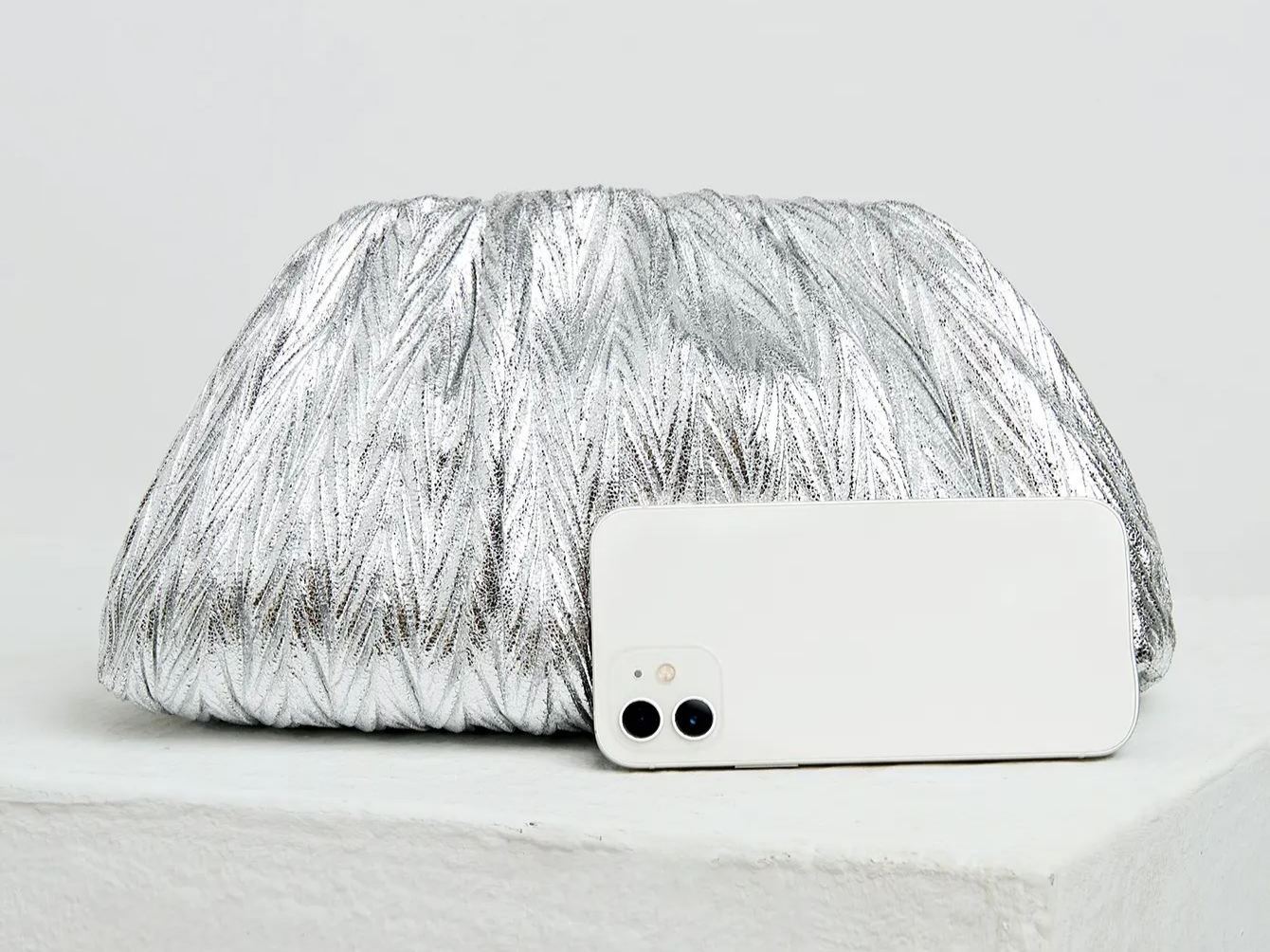 Philomena Elegant Shimmering Pleated Cloud Clutch: Perfect for Parties, Dates, Cocktails, Graduations - Lightweight and Stylish