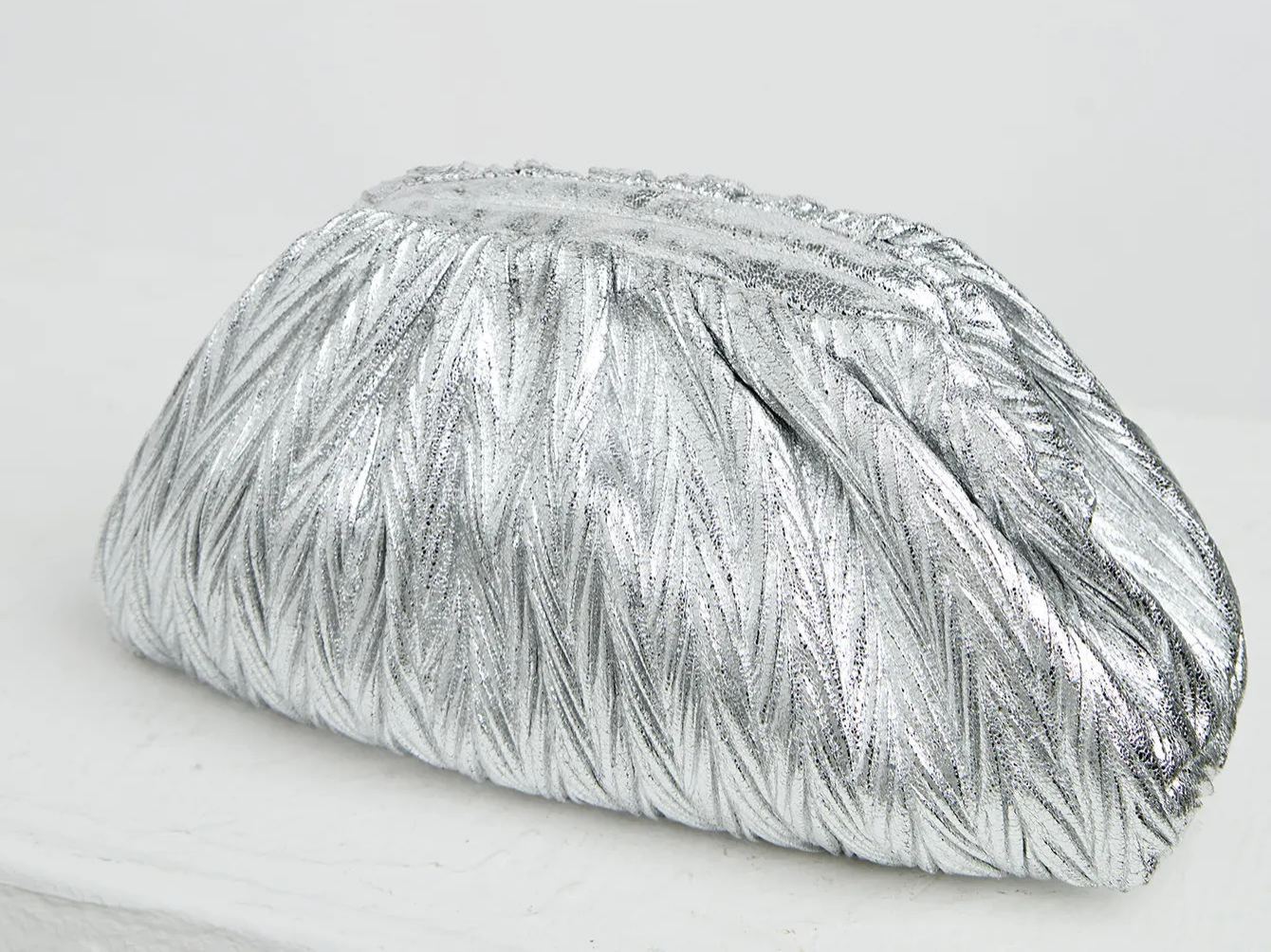 Philomena Elegant Shimmering Pleated Cloud Clutch: Perfect for Parties, Dates, Cocktails, Graduations - Lightweight and Stylish