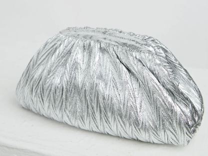 Philomena Elegant Shimmering Pleated Cloud Clutch: Perfect for Parties, Dates, Cocktails, Graduations - Lightweight and Stylish