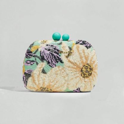 Philomena Vintage Beaded Floral Pattern Box Evening Clutch Handbag