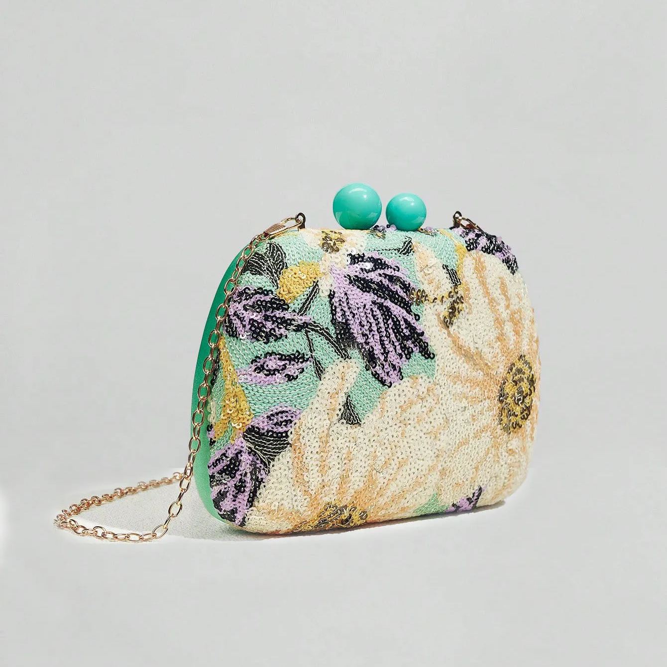 Philomena Vintage Beaded Floral Pattern Box Evening Clutch Handbag