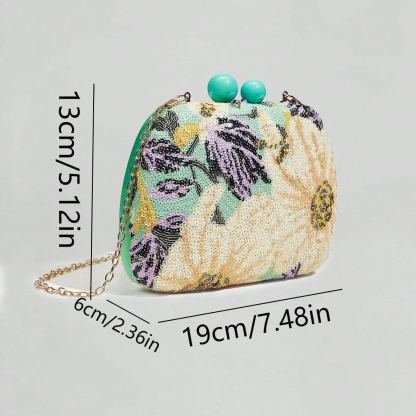 Philomena Vintage Beaded Floral Pattern Box Evening Clutch Handbag