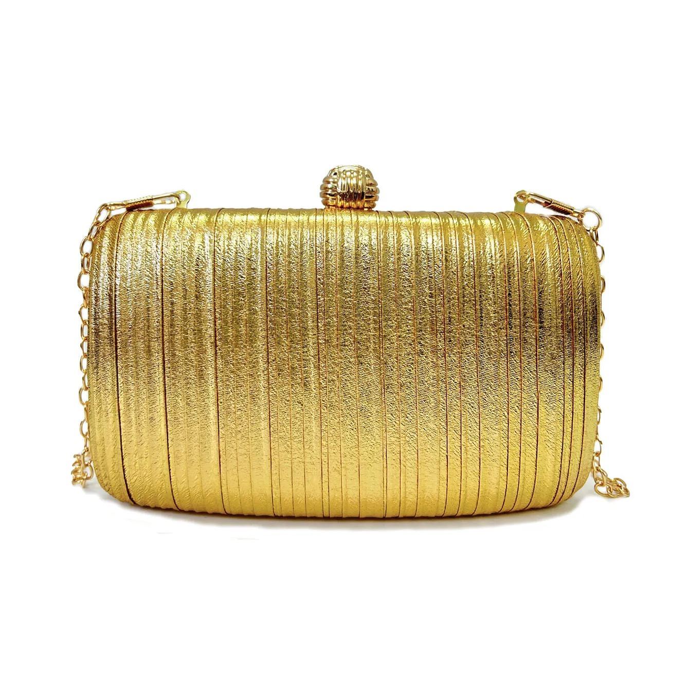 Philomena Gold Shiny Leather Box Clutch Bag