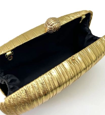 Philomena Gold Shiny Leather Box Clutch Bag
